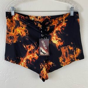 Switchblade Stiletto Size XL Black & Orange Retro Flame Tie-up High Waist Short